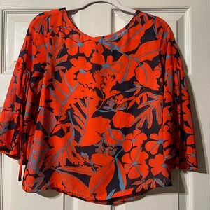 Bold Floral Women's Blouse in Red and Black